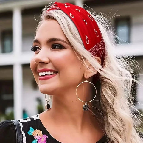 Bohemian Print Wide Headband - Water Absorbent, Cross Straps, Suitable For Yoga, Running And Everyday Use Zen Fit Plus