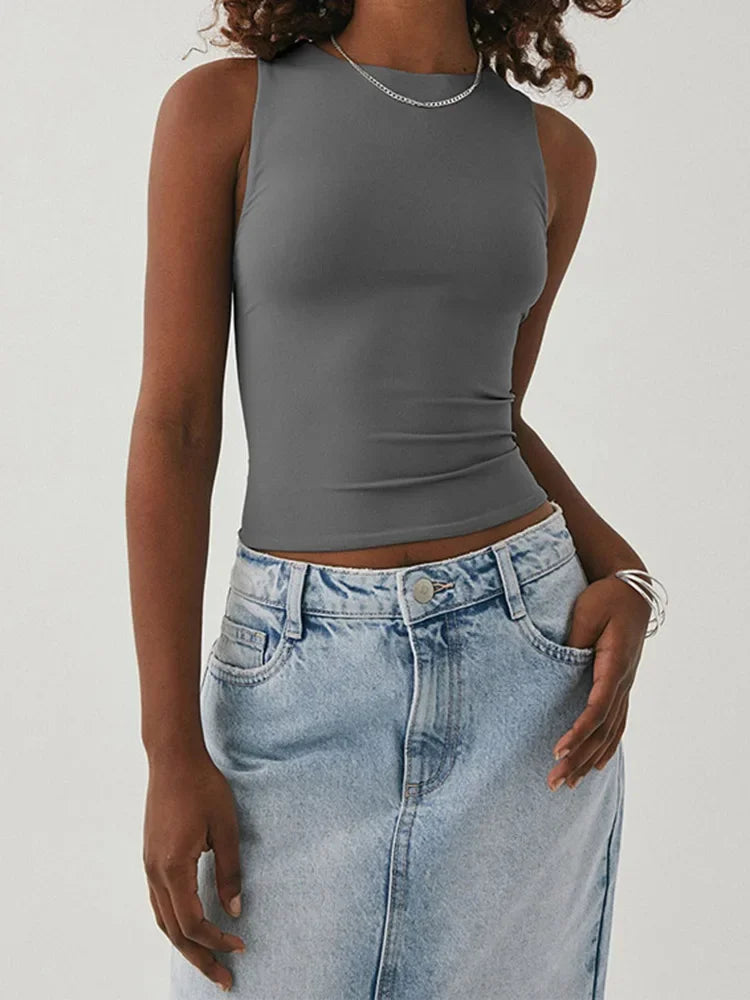 Summer Women Solid Sleeveless Sports Vest Sexy and Fashionable Slim Fit Round Neck Vest Running Sports Yoga Fitness Top Zen fit plus