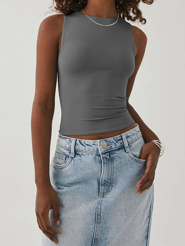 Summer Women Solid Sleeveless Sports Vest Sexy and Fashionable Slim Fit Round Neck Vest Running Sports Yoga Fitness Top Zen fit plus