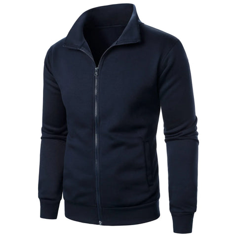 Men's casual sports zipper stand up collar jacket, men's solid color top - Zen Fit Plus