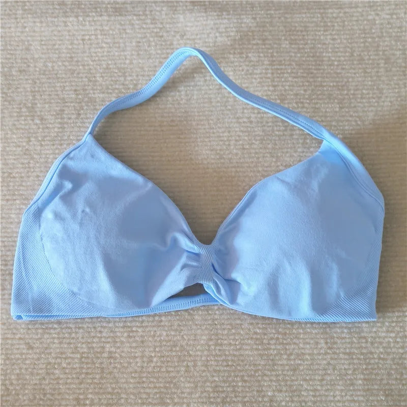 Fashion Strappy Bra Gym Top Girl Women High Support Thin Strap Halter Sports Seamless Bras Scrunch Workout Yoga Tank Bra Zen Fit Plus