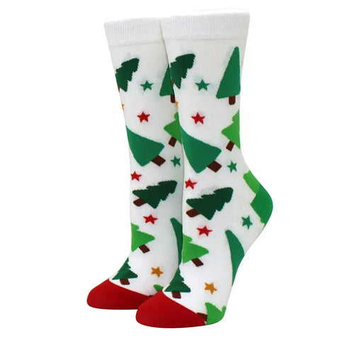 1 pair of Christmas tree, old man and reindeer fashion trend ladies Christmas medium cotton socks - Zen Fit Plus
