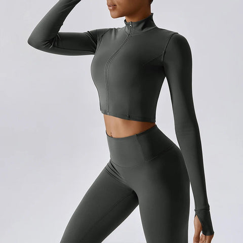Hearuisavy Autumn Elasticity Yoga Jacket Outdoor Running Sports Jacket Female Gym Zipper Tight Fitting Jacket Women Sportswear Zen fit plus