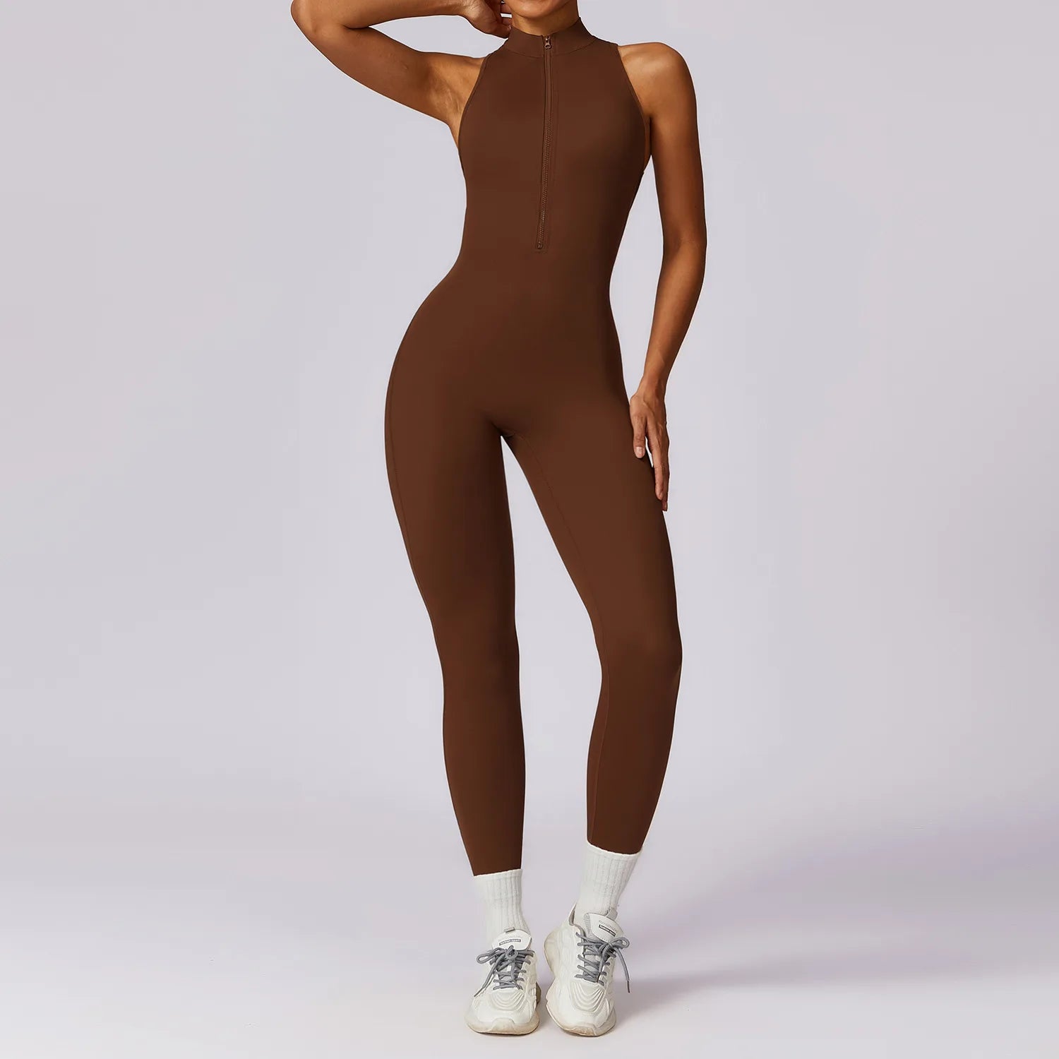 V Back One-piece Suit Women Sports Jumpsuit  Zippers Yoga Rompers Backless Sportswear Women Sleeveles Workout Bodysuits Female Zen fit plus