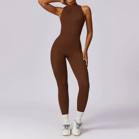 V Back One-piece Suit Women Sports Jumpsuit  Zippers Yoga Rompers Backless Sportswear Women Sleeveles Workout Bodysuits Female Zen fit plus