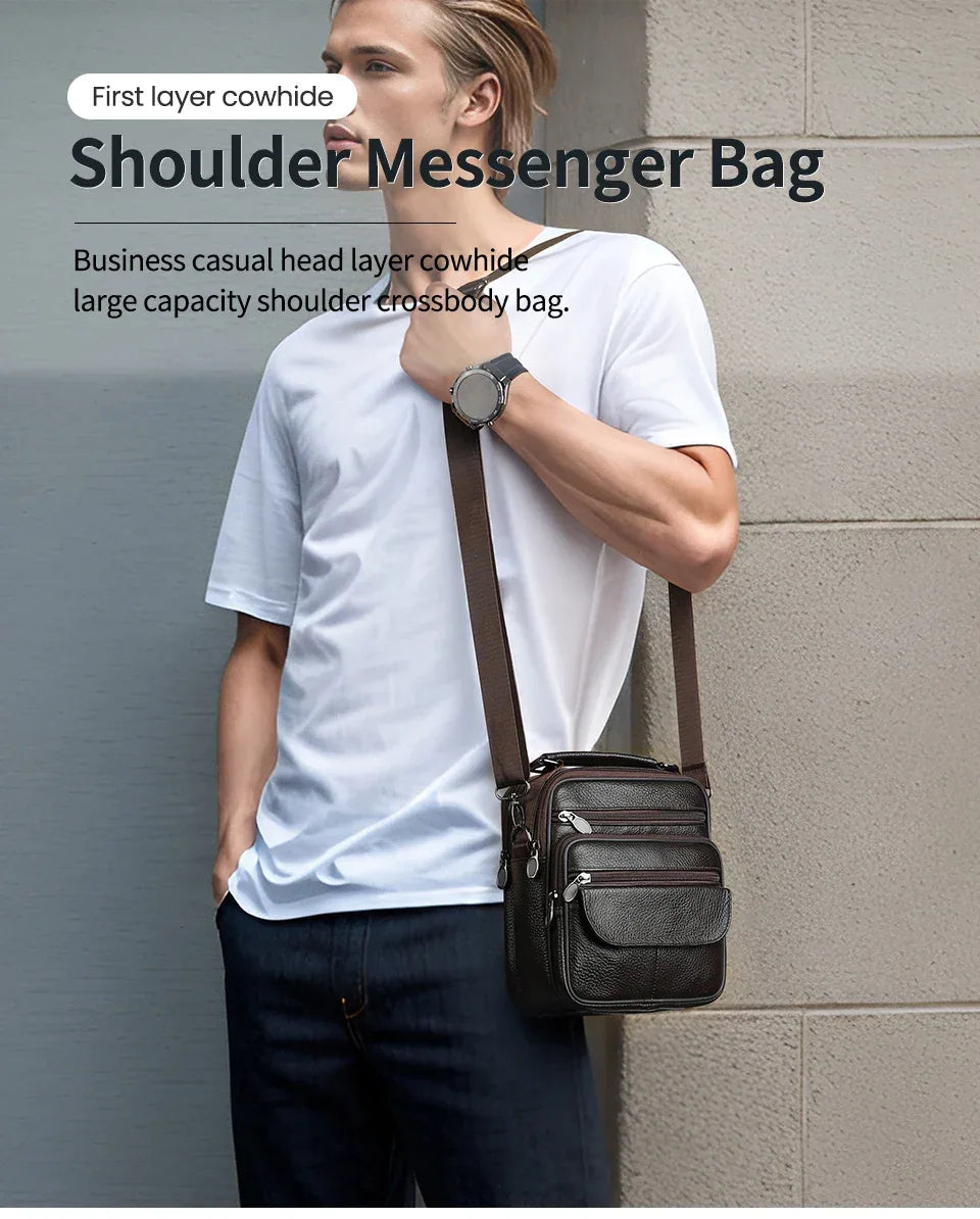JOYIR Men Genuine Leather Crossbody Bags Messenger Bag for Male Trendy Shoulder Bags Casual Travel Sling Bag Handbags - Zen Fit Plus