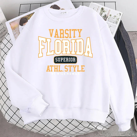 Trend Casual Woman Pullover Florida Superior Athl Style Print Hoody Warm Drop Sleeves Sweatshirt Crewneck Soft Female Streetwear - Zen Fit Plus