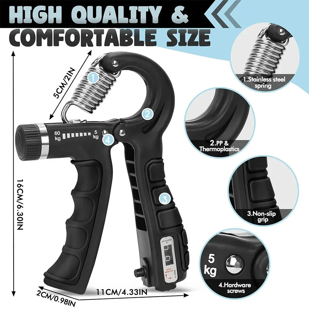 5-60Kg Adjustable Grip Strength Trainer with Finger Exerciser Hand Grip Strengthener for Muscle Building and Injury Recover - Zen Fit Plus
