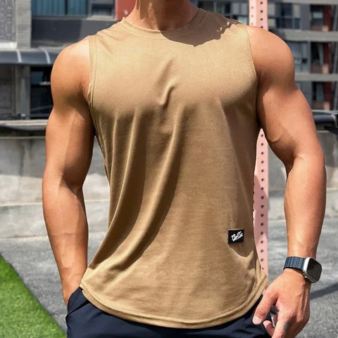 2025 Summer New Trend Men tank top Pullover Round Neck Mesh Bottom Shirt Sports Fitness Top Sleeveless Vest Quick Dry undershirt - Zen Fit Plus