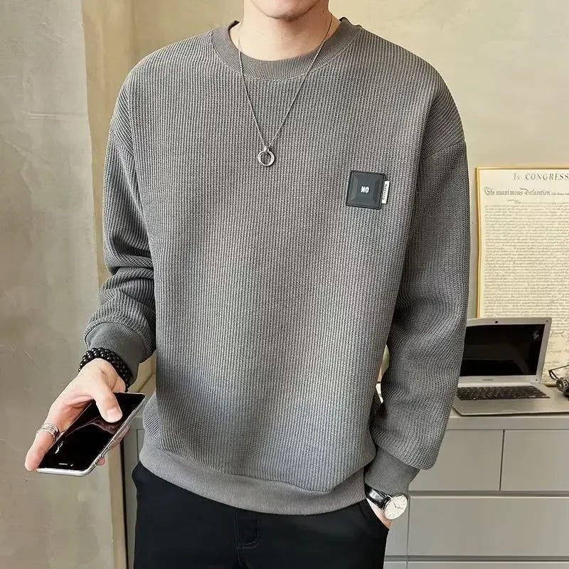 Loose round Neck Texture Pattern Men's Hoodie Solid Color Casual Autumn Wear Comfortable Breathable Street Style Sweatshirt Zen Fit Plus
