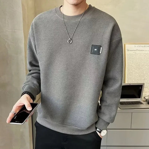 Loose round Neck Texture Pattern Men's Hoodie Solid Color Casual Autumn Wear Comfortable Breathable Street Style Sweatshirt Zen Fit Plus