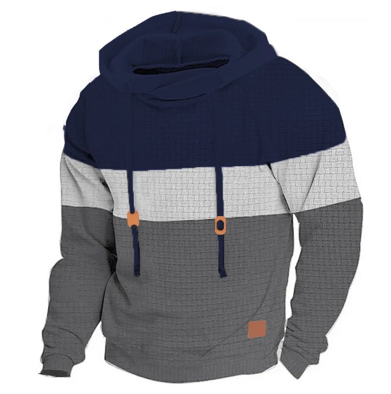 Men's Patchwork Hoodie Outdoor Casual Sportswear Street Fashion Men's Fleece Thermal Hooded Sweatshirt Fall Winter Black Zen fit plus