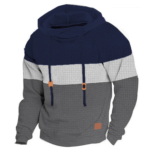Men's Patchwork Hoodie Outdoor Casual Sportswear Street Fashion Men's Fleece Thermal Hooded Sweatshirt Fall Winter Black Zen fit plus