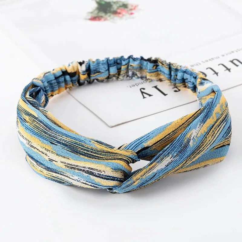 Fashion Women Girls Summer Bohemian Hair Bands Print Headbands Vintage Cross Turban Bandage Bandanas HairBands Hair Accessories Zen Fit Plus