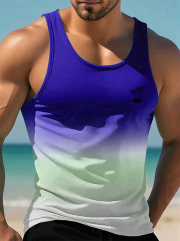 2024 New Summer Casual Men's Sleeveless T-shirt Hawaiian Style Men's Fashion Crew Neck Tank Top Outdoor Beach Men's Tank Top Zen fit plus