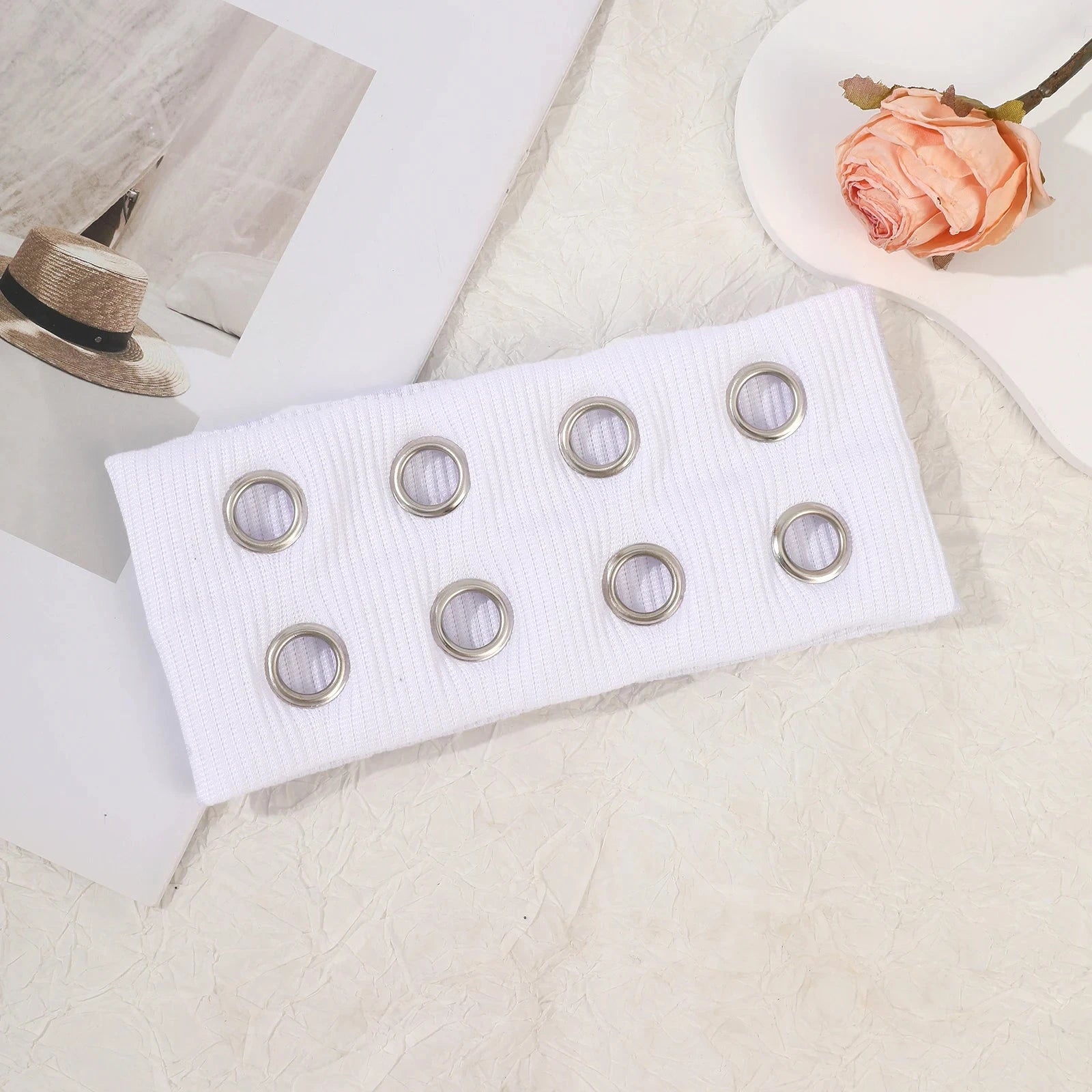 AWAYTR Punk Girl Fabric Hollow Elastic Headbands Metal Rock Personalized Hollow Eyelets Hair Band Casual Sports Grommet Headband Zen Fit Plus