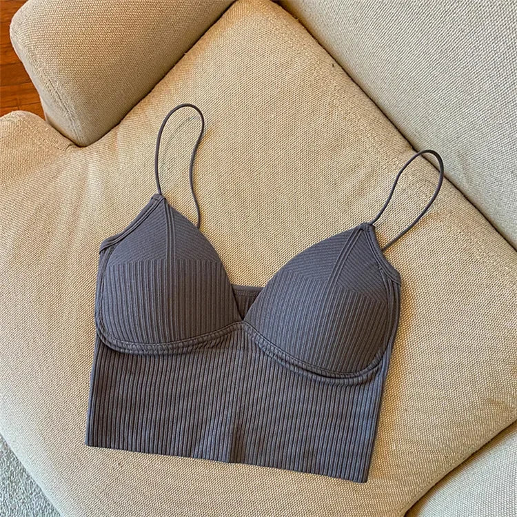 Women Crop Tops Sexy Solid Color Camisole Ice Silk Tube Top Seamless Sports Tank Top Wireless Underwear Padded Bra Bralette Vest Zen fit plus