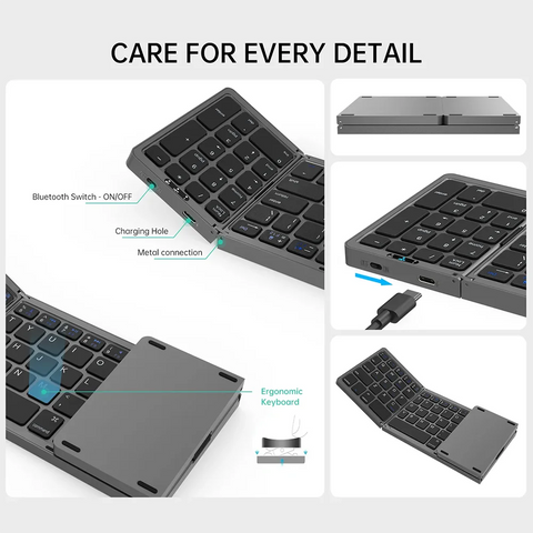 Folding Bluetooth Keyboard with Numeric Keypad Wireless Foldable Keyboard for iOS Android Windows Support 3 Devices