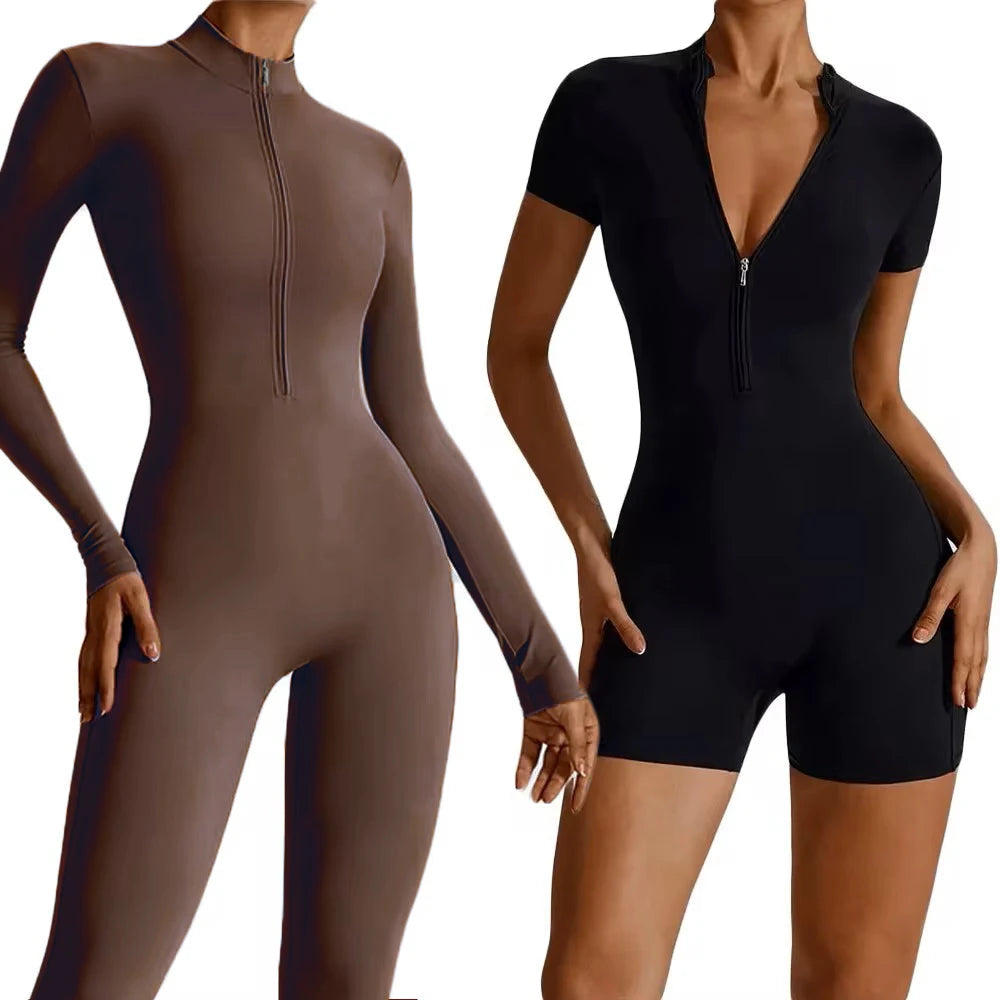 Summer Zipper Workout Jumpsuit Sports Overalls Women Gym Clothing Running Fitness Suits Gym Tracksuit Short Sportswear Yoga Set Zen fit plus