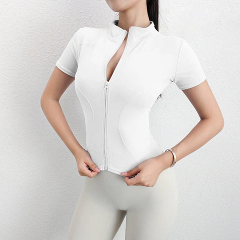 Sportswear Quick Drying Sexy Zipper Short Sleeve Women's Sports Fitness Yoga Wear Yoga Top Zen fit plus