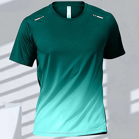 Men's T-Shirts Sports Fitness Sportswear Quick-Drying Gradient Short Sleeve Tops Outdoor Basketball Training Running Men Clothes Zen fit plus