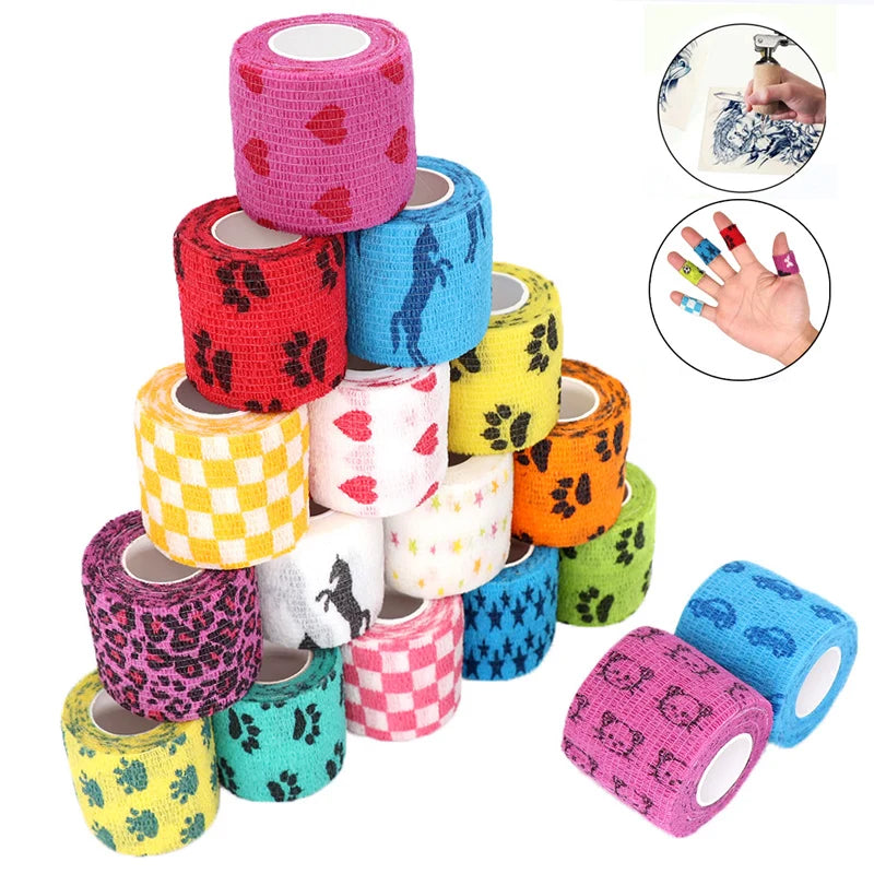 Colorful Printed Self Adhesive Elastic Bandage Wrap Tape 4.8m Sports Protector Bands for Finger Ankle Palm Joint Pet Zen fit plus