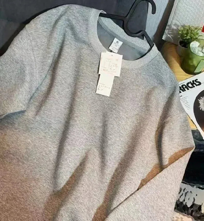 Thickened Fleece Cotton Hoodie Unisex Oversized round Neck Solid Color Couple's Sweatshirt Versatile Autumn Winter New Arrival - Zen Fit Plus