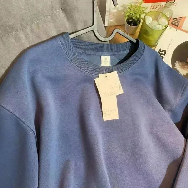 Thickened Fleece Cotton Hoodie Unisex Oversized round Neck Solid Color Couple's Sweatshirt Versatile Autumn Winter New Arrival - Zen Fit Plus