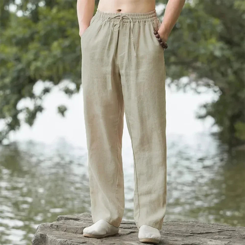 Men's Beach Pants Joggers  Streetwear Cotton Linen Sweatpants Casual Pants Hawaiian Vacation Loose Summer Long Zen fit plus
