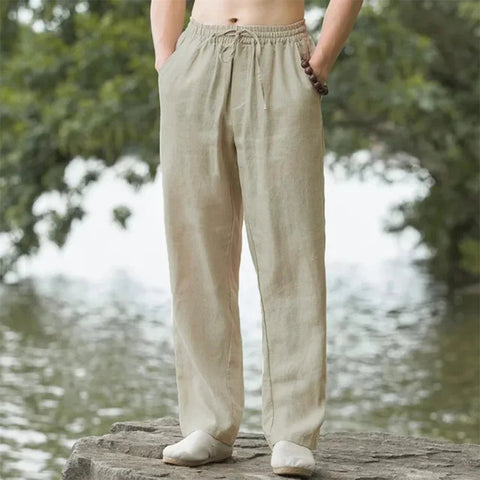 Men's Beach Pants Joggers  Streetwear Cotton Linen Sweatpants Casual Pants Hawaiian Vacation Loose Summer Long Zen fit plus