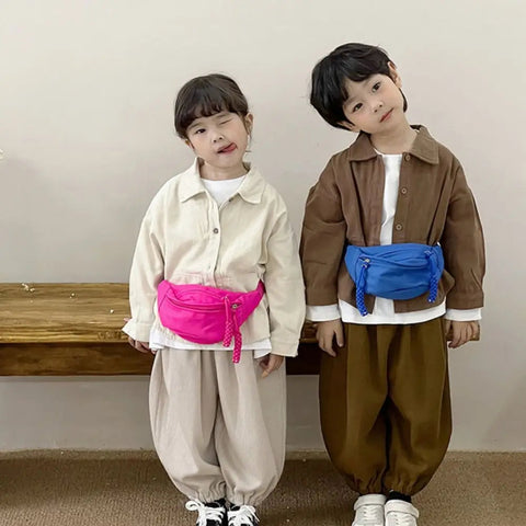 Canvas Children Bag Fashion Water Proof Large Capacity Crossbody Bag Zipper Solid Color Shoulder Bag Fanny Pack Hip Purse Zen fit plus