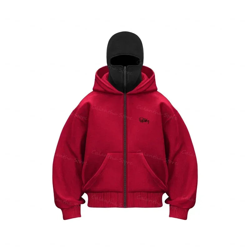Men's Winter Hoodie with Balaclava Face Mask Zipper Design Sports Jacket for Outdoor Activities Hiking Travel Running Sweatshirt Zen fit plus