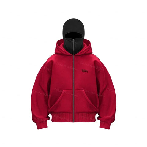 Men's Winter Hoodie with Balaclava Face Mask Zipper Design Sports Jacket for Outdoor Activities Hiking Travel Running Sweatshirt Zen fit plus