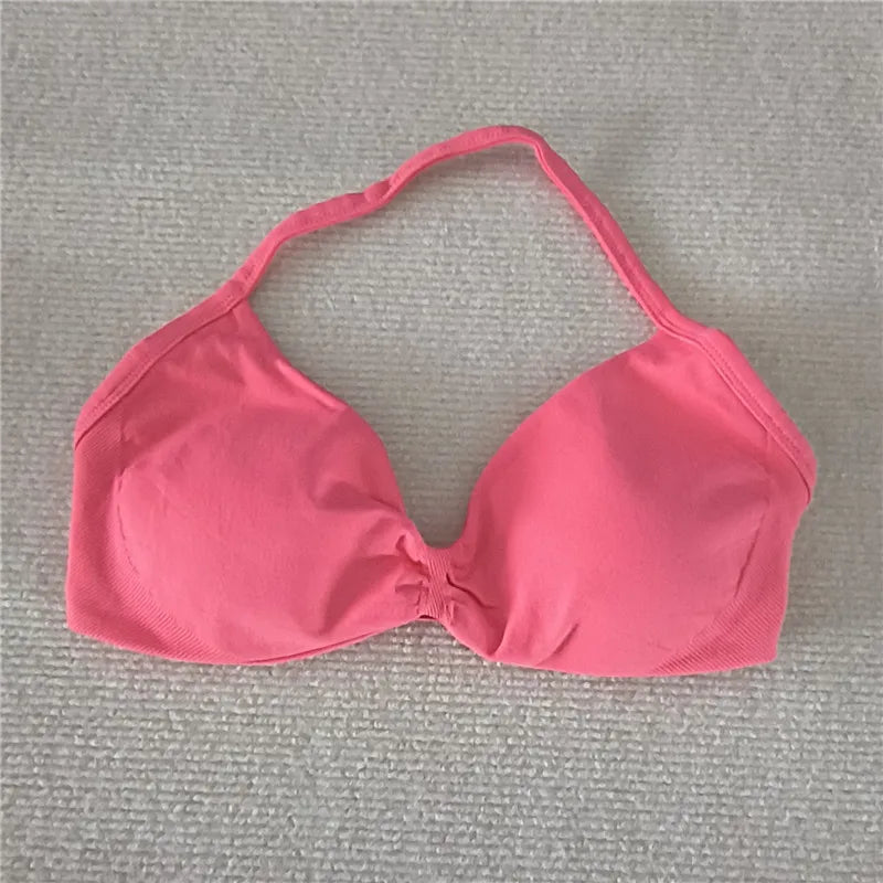 Fashion Strappy Bra Gym Top Girl Women High Support Thin Strap Halter Sports Seamless Bras Scrunch Workout Yoga Tank Bra Zen Fit Plus