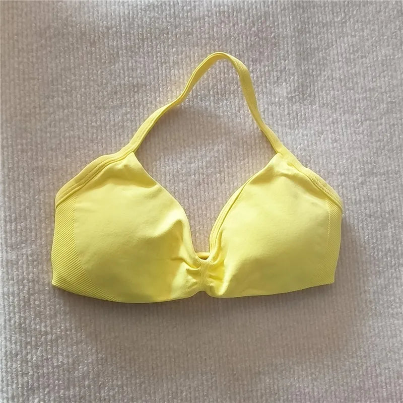 Fashion Strappy Bra Gym Top Girl Women High Support Thin Strap Halter Sports Seamless Bras Scrunch Workout Yoga Tank Bra Zen Fit Plus