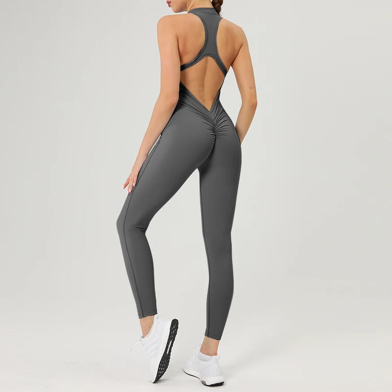 Scrunch Gym Jumpsuit Women's Fitness Suit Short Sets Sports Overalls for Woman Tracksuit Yoga Clothing Zipper Workout Sportswear Zen fit plus
