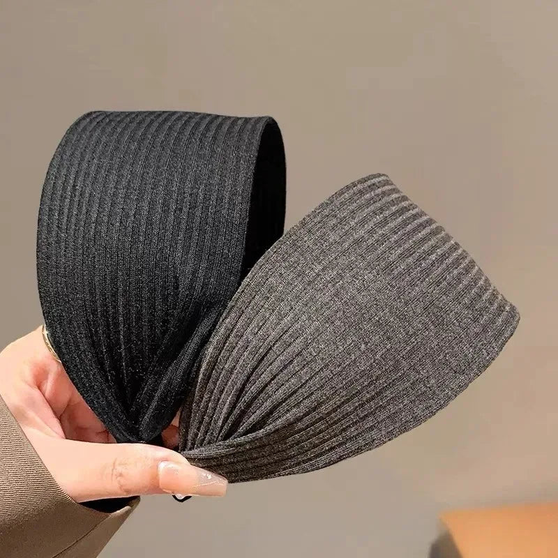 New Soft Wide Knitting Cotton Hairbands for Women Girls Korean Neutral Solid Turban with Teeth Head Band Headwear Accessories - Zen Fit Plus