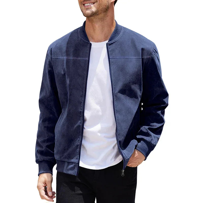 Men's suede nap fabric casual jacket Round neck zipper Solid color Sport Bomber Jacket Casual edition sports and golf fashion - Zen Fit Plus