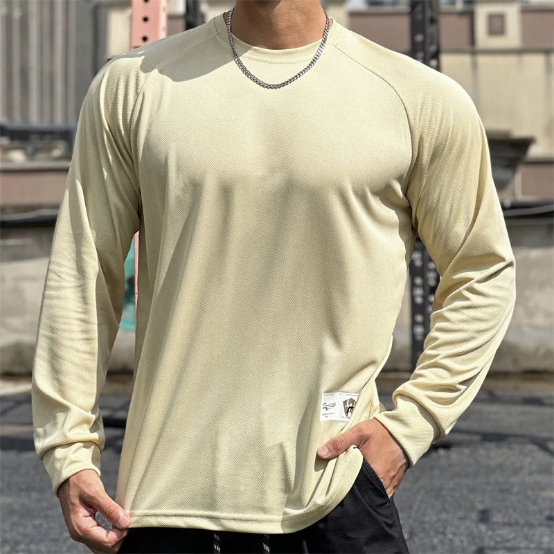 High quality Autumn men long sleeved T-shirt Fashion sport Round Collar  fitness running mesh Breathability Training T-shirt men Zen fit plus