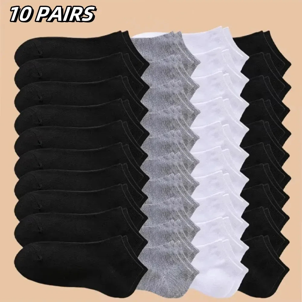 5/10 Pairs Men's Boat Socks Business Sport Sweat Absorption Mature Summer Autumn Solid Color Non Pilling Versatile Ankle Socks - Zen Fit Plus