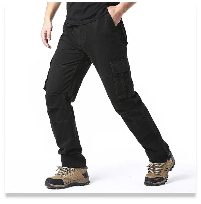 Large Pocket Loose Overalls Men's Outdoor Sports Jogging Tactical Pants Elastic Waist Pure Cotton Casual Work Pants - Zen Fit Plus