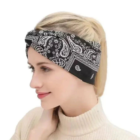 Bohemian Print Wide Headband - Water Absorbent, Cross Straps, Suitable For Yoga, Running And Everyday Use Zen Fit Plus