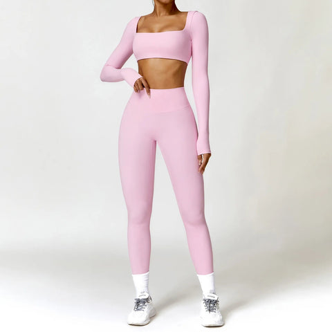 2PCS Yoga Suit Sports Set Women Quick-Drying Gym Set Women Tracksuit Running Workout Long Sleeve Sports Shirt Yoga Clothing Zen fit plus