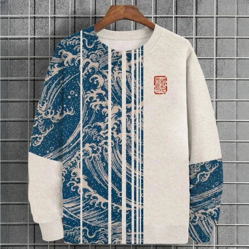3D Printed Ukiyoe Men's Sweatshirt Autumn Oversized Hoodie Men's Long Sleeve T-shirt Tops Loose Casual Oversized Men's Clothing Zen Fit Plus