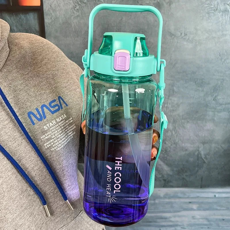 2000ml High Quality Sport Water Bottle With Straw Gym Fitness Outdoor Camping Cycling Hiking Drinking Plastic Bottles With Strap Zen fit plus
