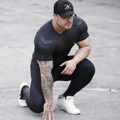 2024 Men Running Sports T-shirt Training Quick Dry Tight Short Sleeves Shirt Bodybuilding compress Fitness Tee Tops men Clothing - Zen Fit Plus