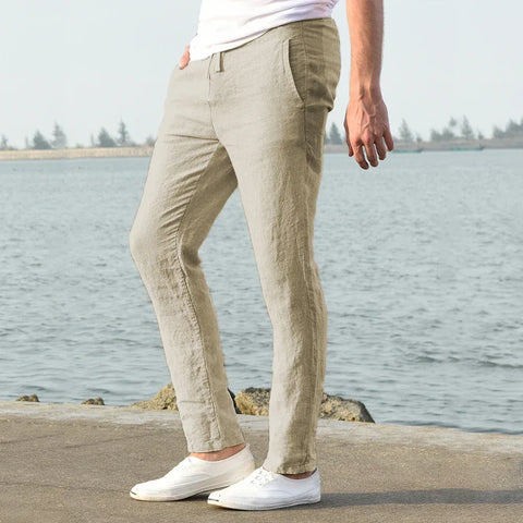 Men's Cotton Linen Pants Male Autumn New Breathable Solid Color Linen Trousers Fitness Streetwear S-3XL - Zen Fit Plus