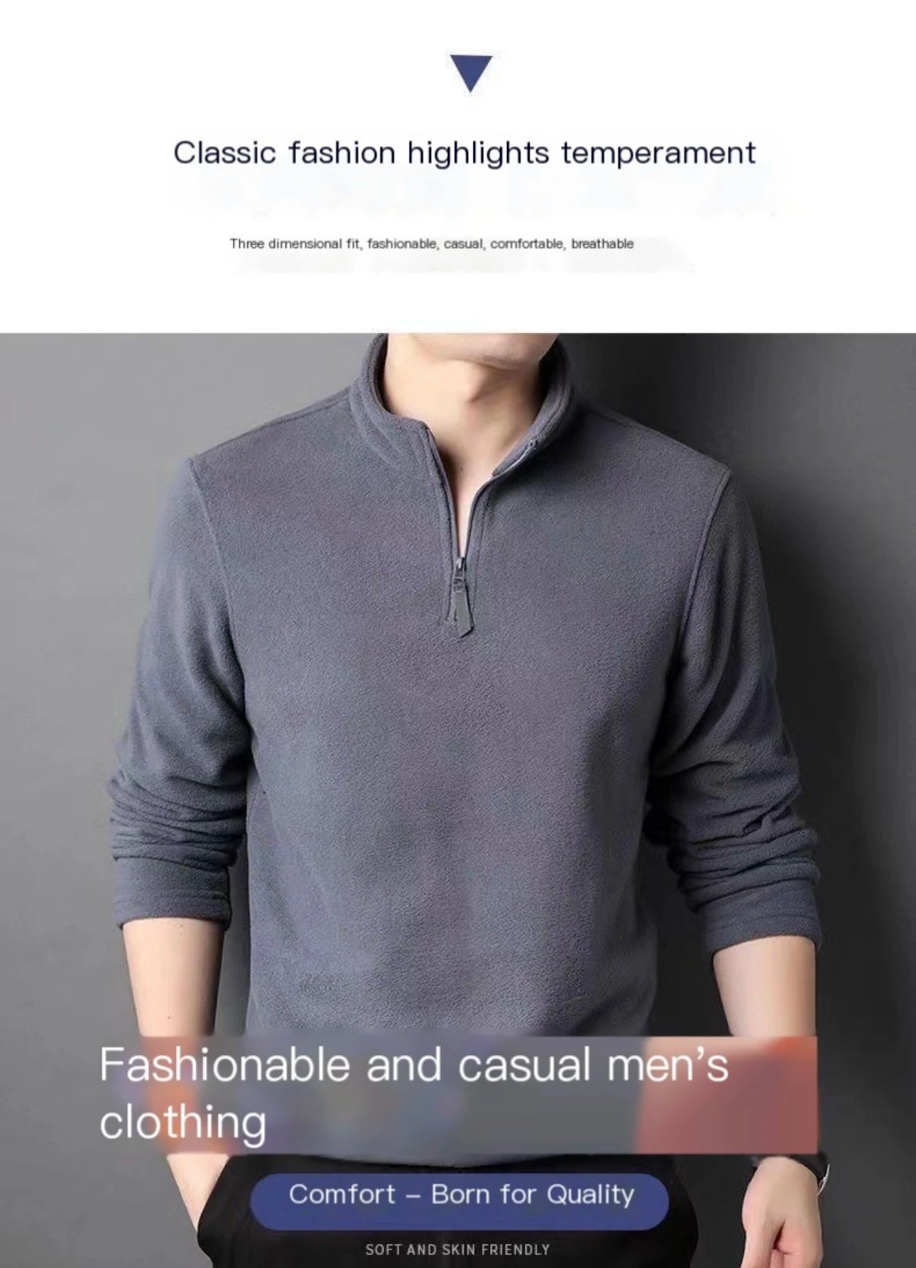 Autumn Winter New Warm Polo Sweatshirts Lamb Wool Sweatshirt Standing Neck Half Zip Long Sleeve Fashion Versatile Men Tees Tops Zen Fit Plus