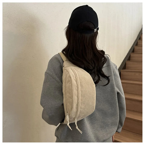 Corduroy Women Waist Packs with Zipper Ladies Shoulder Crossbody Bag Fashion Casual Travel Fanny Pack Female Adjustable Bag - Zen Fit Plus