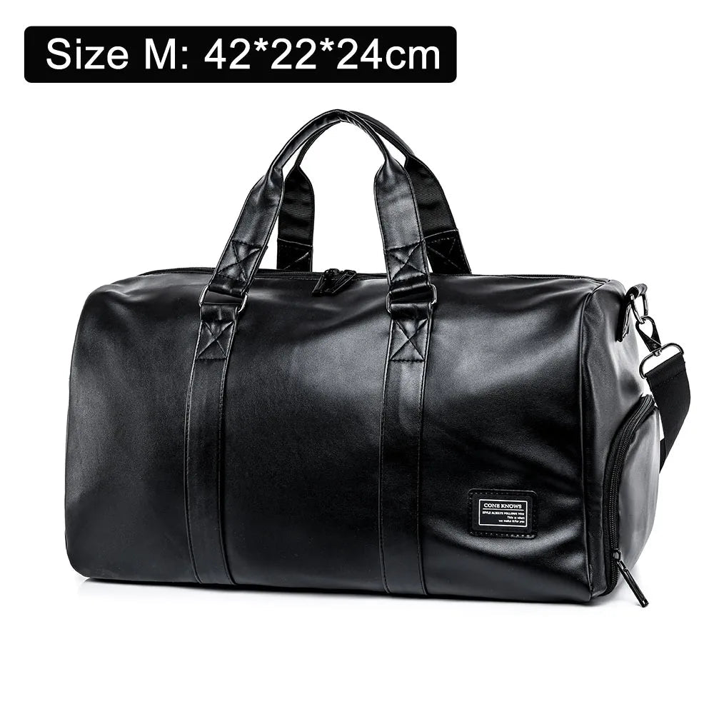 Large Sports Fitness Bag with Shoes Pocket for Men, Black Soft Leather, Big Gym Handbag, Outdoor Sports Luggage Pack, Tote Bags Zen fit plus